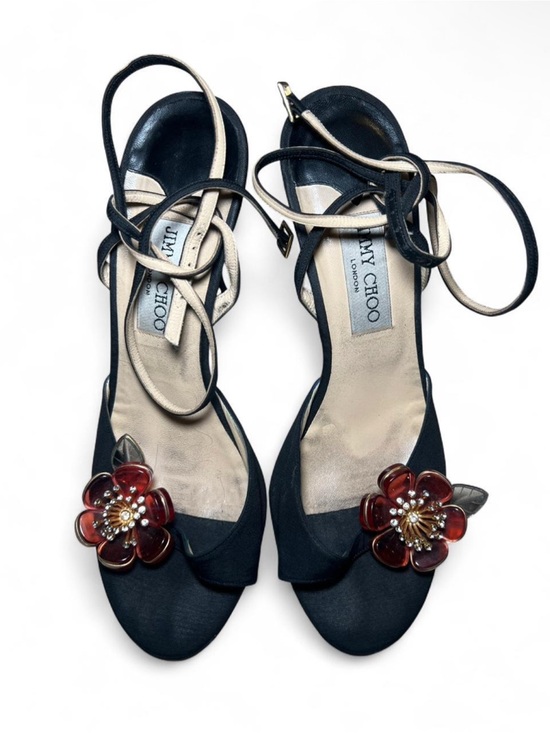 Jimmy Choo Shoes - Vintage Jimmy Choo Floral Black Strappy Heels
